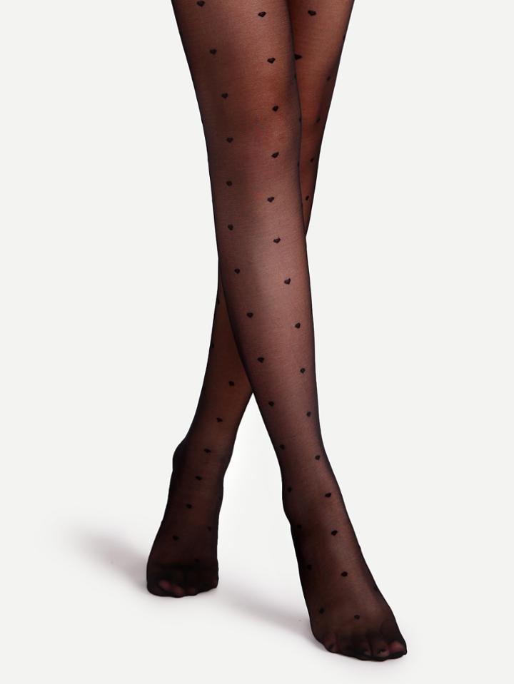 Romwe Black Heart Pattern Sheer Pantyhose Stockings