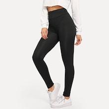 Romwe Elastic Waist Solid Leggings