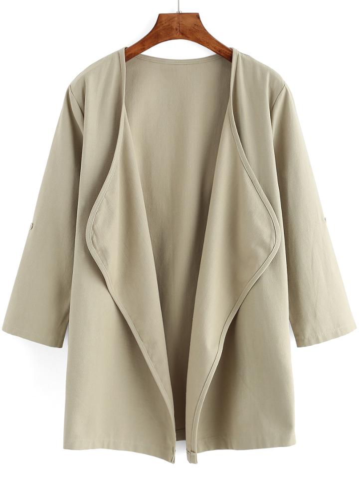 Romwe Waterfall Collar Beige Coat