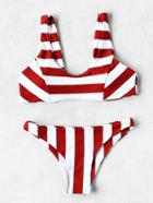 Romwe Two Tone Striped Print Bikini Set