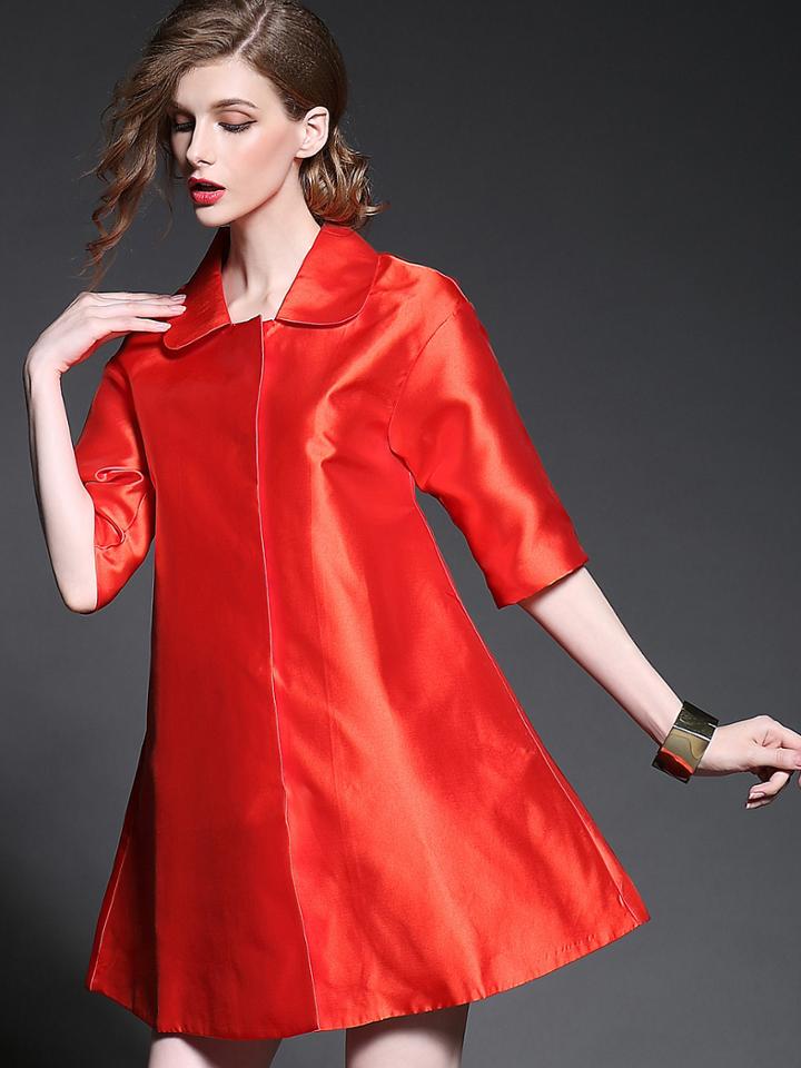 Romwe Red Lapel Half Sleeve Pockets Coat