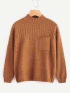 Romwe Chest Pocket Ribbed Knit Sweater