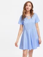 Romwe Crisscross Neck Fold Pleat Dress