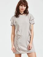 Romwe Grey Ruffle Detail Short Sleeve Tee Dress