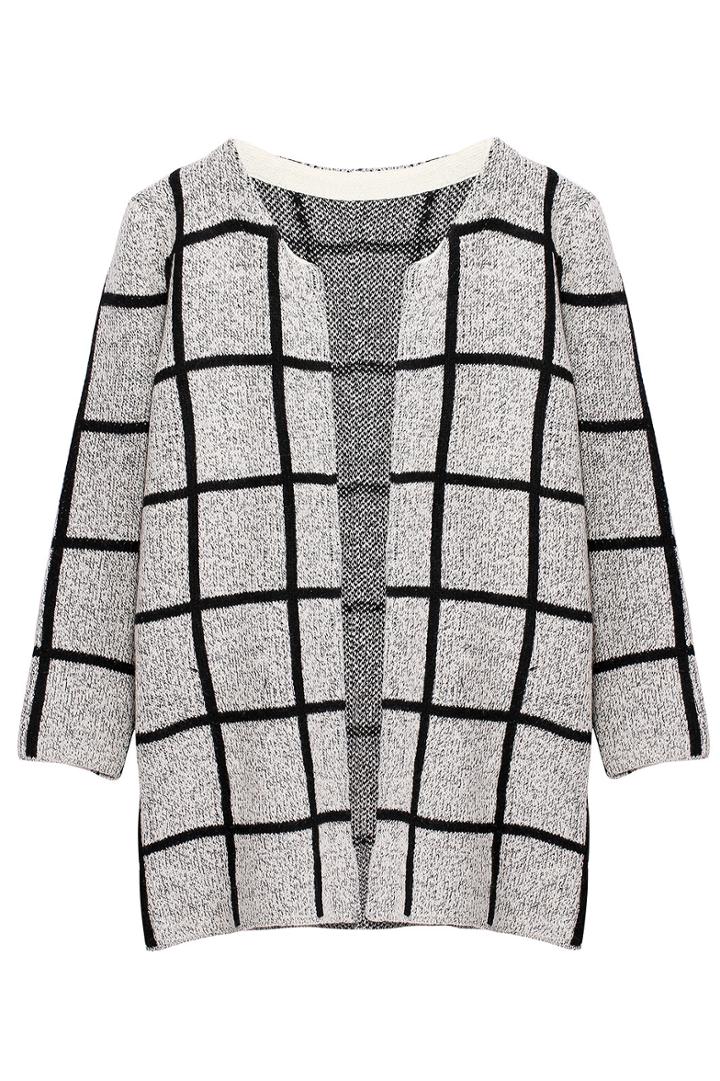 Romwe Romwe Open Front Grey Check Coat