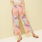 Romwe Leaf Print Paperbag Wide Leg Pants