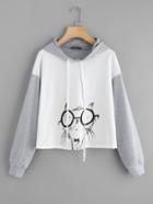 Romwe Two Tone Cartoon Print Hoodie