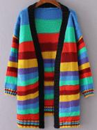 Romwe Multicolor Striped Open Front Loose Cardigan