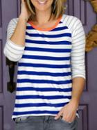 Romwe Raglan Sleeve Striped Causal T-shirt