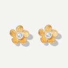 Romwe Metal Flower Shaped Stud Earrings