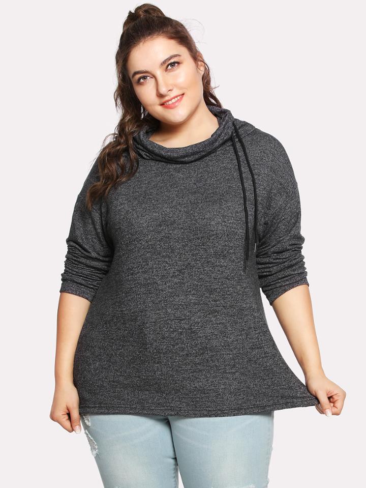 Romwe Cowl Neck Marled Knit Sweatshirt
