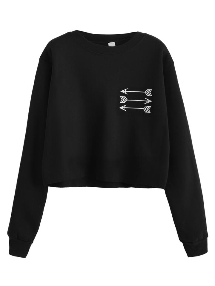 Romwe Black Arrow Print Sweatshirt