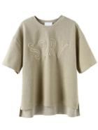 Romwe Dip Hem Letter Embroidered Khaki T-shirt