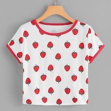 Romwe Strawberry Print Ringer Tee