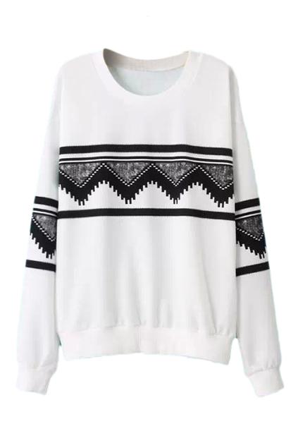 Romwe Romwe Geometric Pattern Print White Sweatshirt
