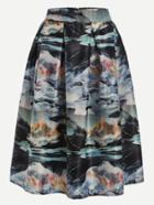 Romwe Multicolor Print Zipper Flare Skirt