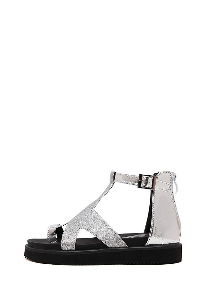 Romwe Silver Toe-ring Ankle Strap Sandals