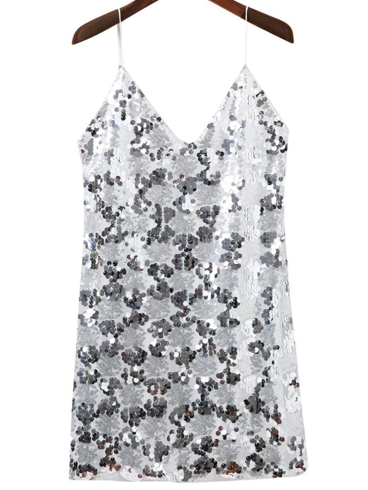 Romwe Silver Sequin Mini Cami Dress