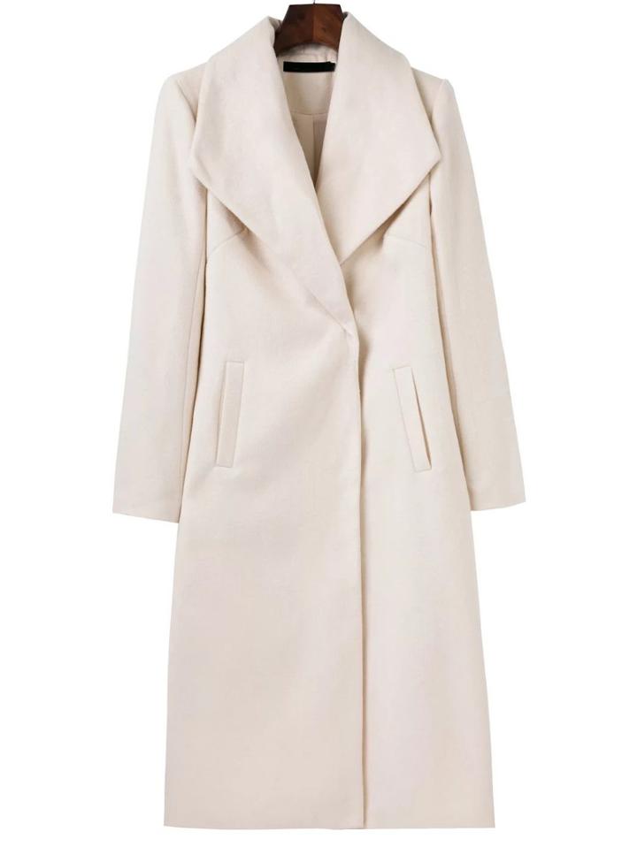 Romwe Ivory Shawl Collar Longline Coat