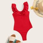 Romwe Open Back Tiered Layer One Piece Swimsuit