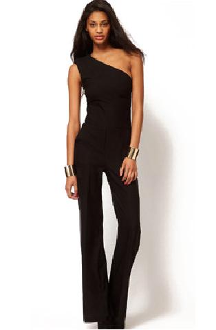 Romwe One Shoulder Slim Jumpsuit