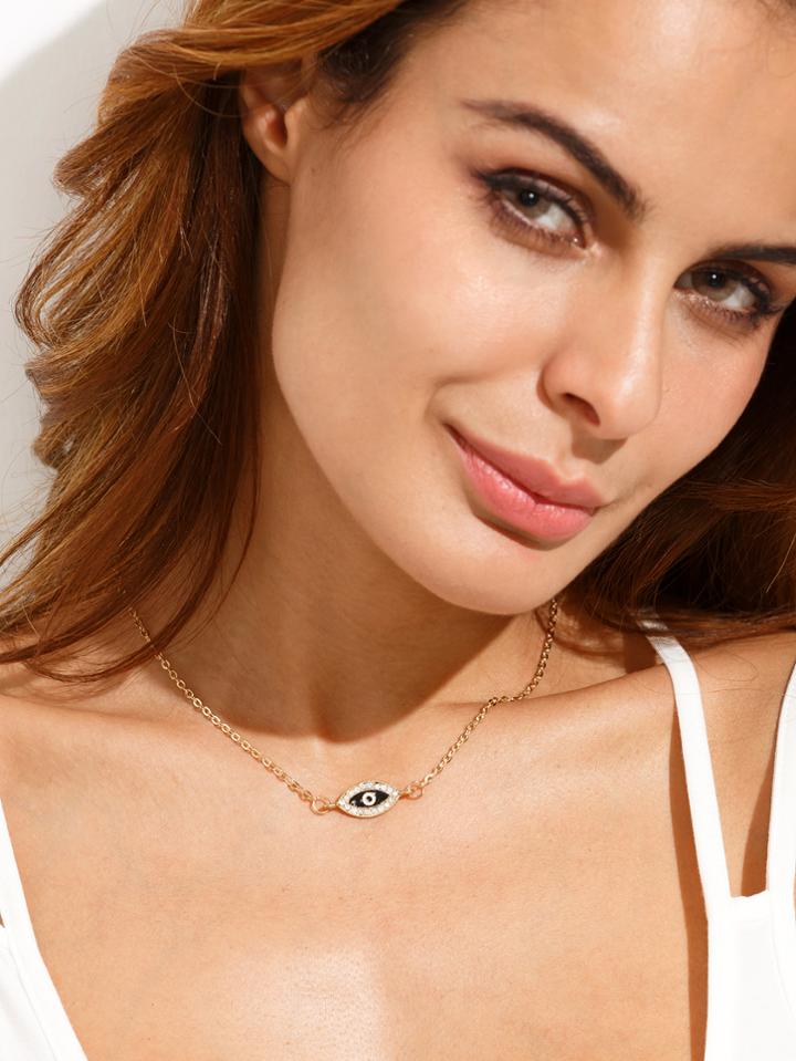 Romwe Golden Eye Shaped Pendant Necklace