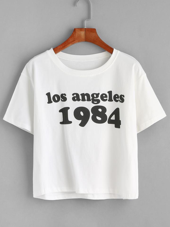 Romwe White Letter Number Print T-shirt