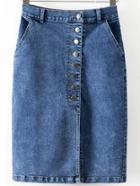 Romwe Single Breasted Front Denim Bodycon Skirt