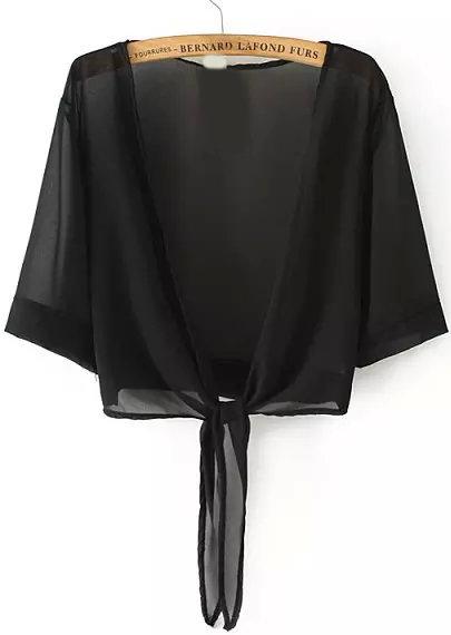 Romwe Short Sleeve Chiffon Black Top