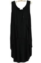 Romwe Dip Hem With Pocket Black Tank Top