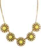 Romwe Beige Gemstone Gold Chain Flowers Necklace