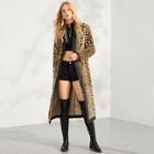 Romwe Faux Fur Leopard Longline Coat