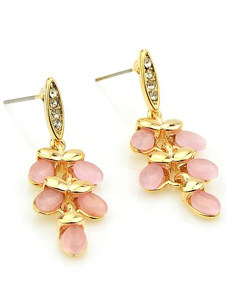 Romwe Pink Gemstone Gold Dangle Earrings
