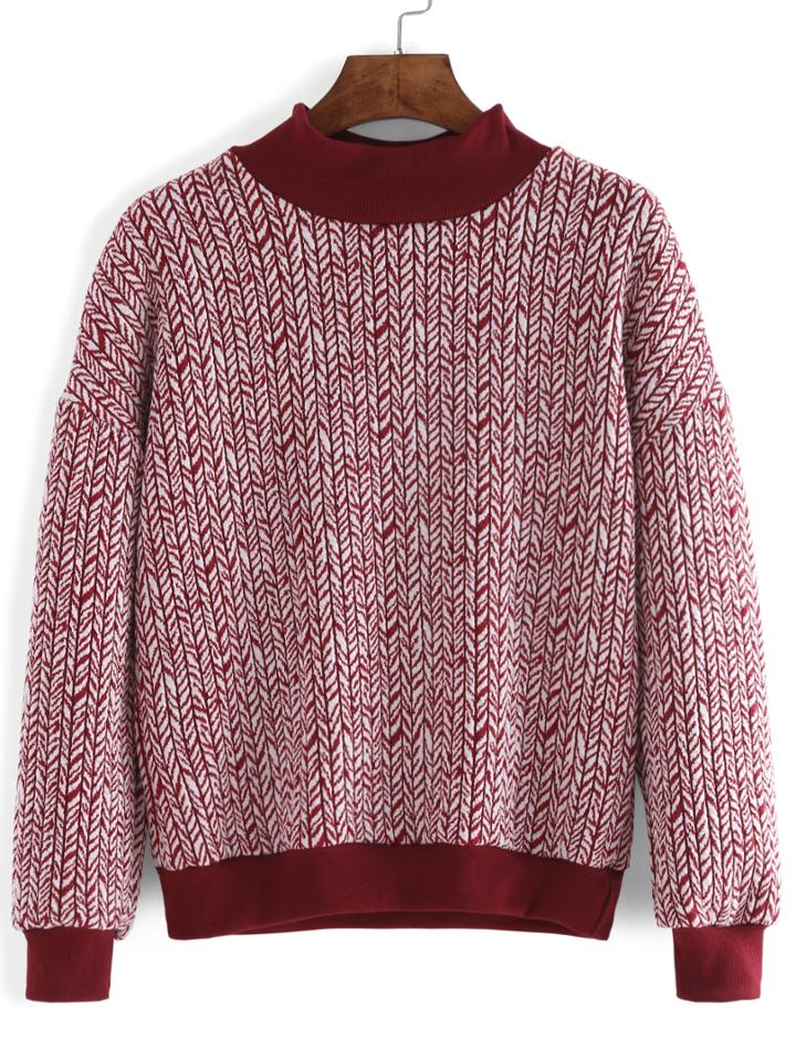Romwe Contrast Collar Loose Burgundy Sweatshirt