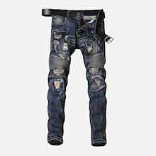 Romwe Men Make Old Ruched Destroyed Jeans