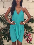 Romwe V-neck Drape Ruffle Cami Dress - Blue