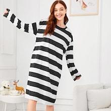 Romwe Drop Shoulder Striped Night Dress