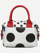 Romwe White Polka Dot Print Bag With Contrast Handle