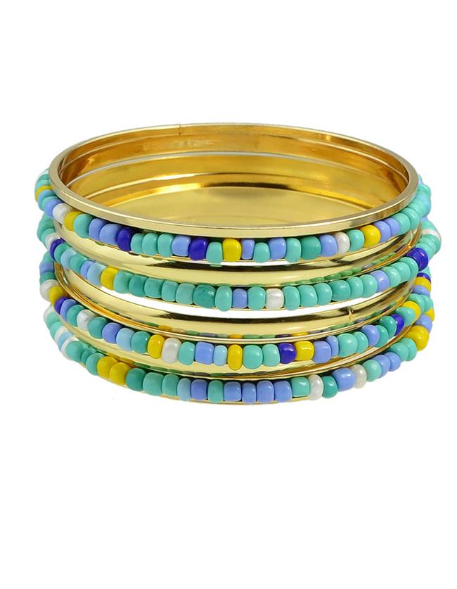 Romwe Blue Beads Bracelets And Bangles
