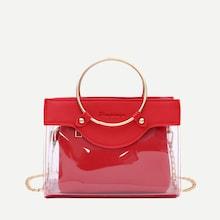 Romwe Clear Ring Handle Bag With Inner Clutch