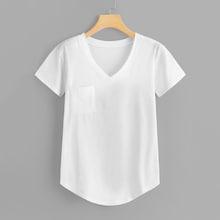 Romwe Pocket Patch Curved Hem Tee