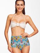 Romwe Halter Crochet Mix & Match High Waist Bikini Set