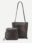 Romwe Grey Pu Front Pocket Shoulder Bag With Handbag