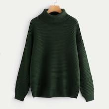 Romwe Turtleneck Drop Shoulder Rib Knit Sweater