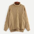 Romwe Plus Stepped Hem Cable Knit Sweater
