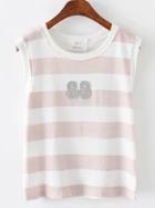 Romwe Pink Stripe Applique Tank Top