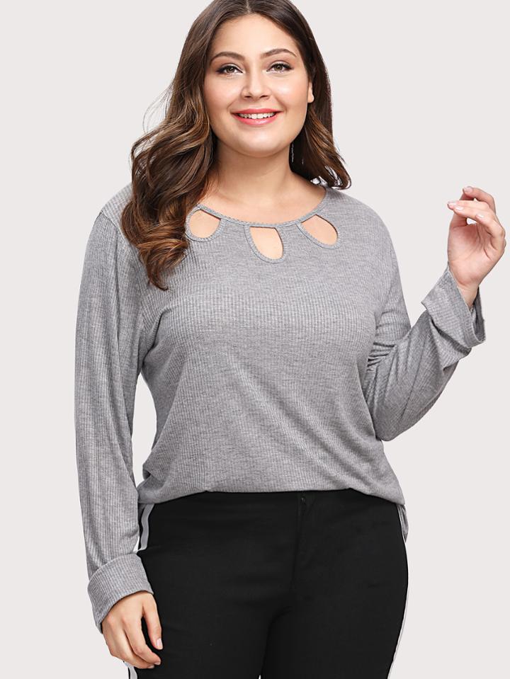 Romwe Cut Out Ribbed Knit Tee