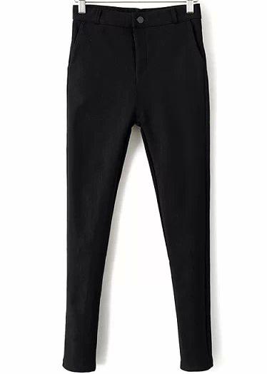 Romwe Pockets Button Slim Black Pant