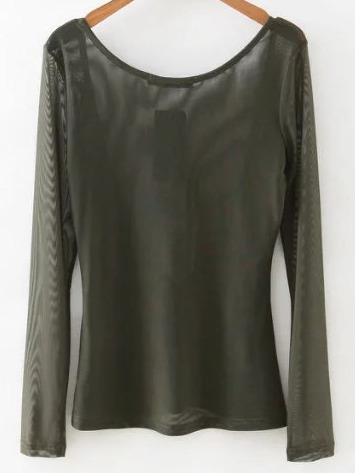 Romwe Army Green Hollow Back Slim Blouse