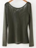 Romwe Army Green Hollow Back Slim Blouse